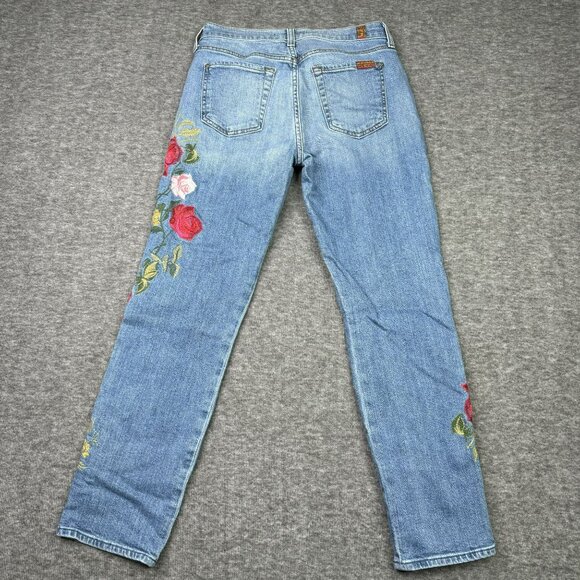 7 For all Mankind Womens Floral Embroidered Blue Denim Jeans Y2K casual - Picture 3 of 6